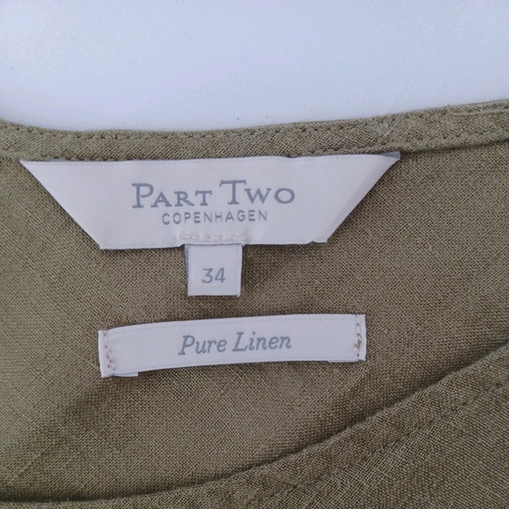 Part 2 Copenhagen Women's Dress‎ Size 34/US 14 100% Linen Olive Green Midi EUC - Picture 3 of 5